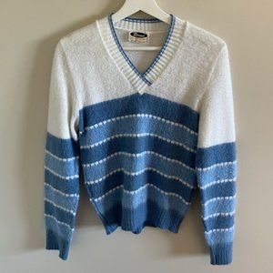 Vintage Soft and Cozy Blue and White Striped Color Block Sweatshirt Size Small
